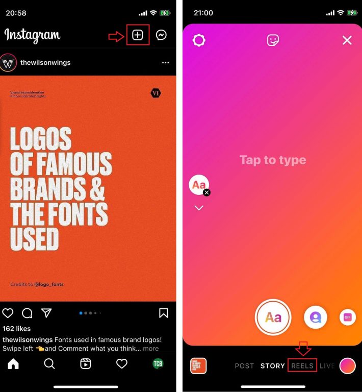 Access Instagram Reels through the home page