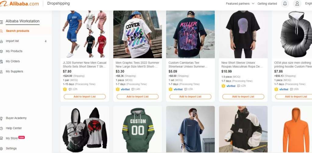 Alibaba men's fashion clothing dropshipping supplier