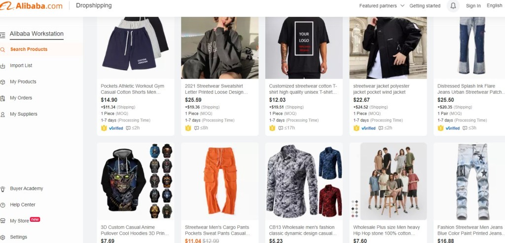 Alibaba streetwear & urban fashion clothing dropshipping supplier