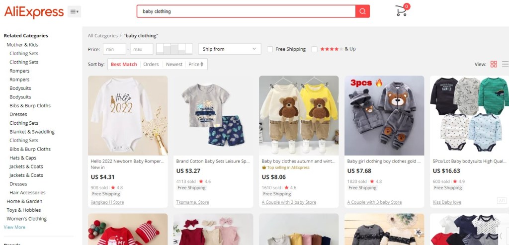AliExpress baby & children's fashion clothing dropshipping supplier