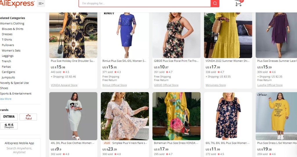 AliExpress curvy & plus-size fashion clothing dropshipping supplier