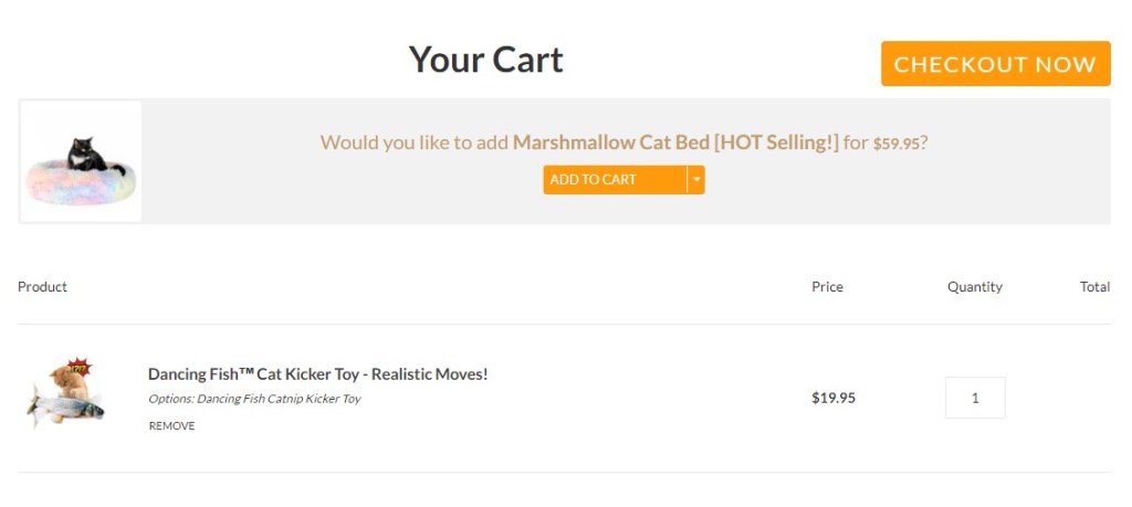 AmazinglyCat up-selling and cross-selling on cart pages