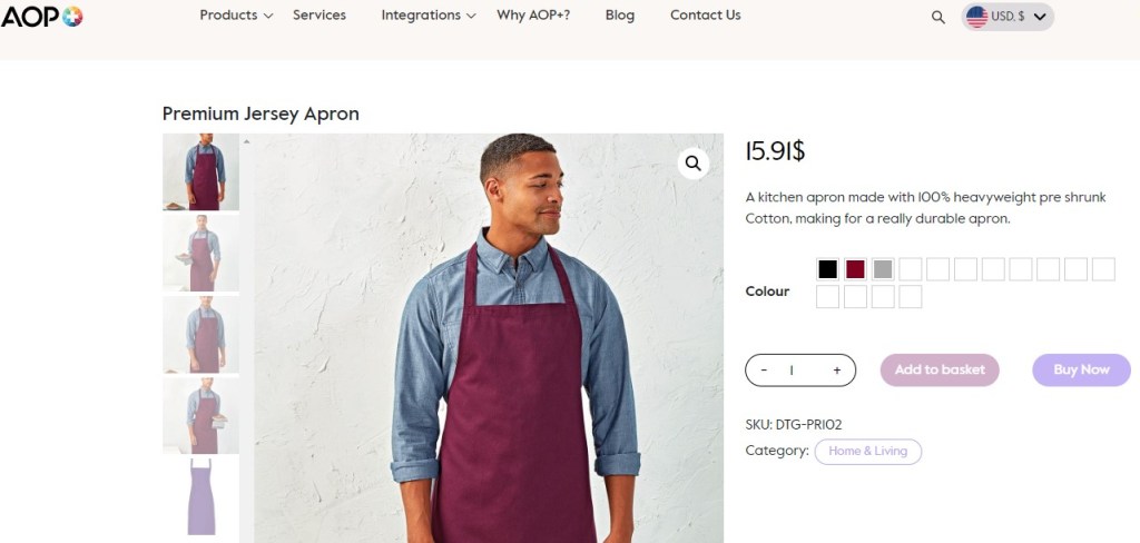 AOP+ apron print-on-demand company