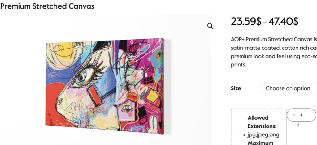 AOP+ canvas art print-on-demand supplier for Etsy