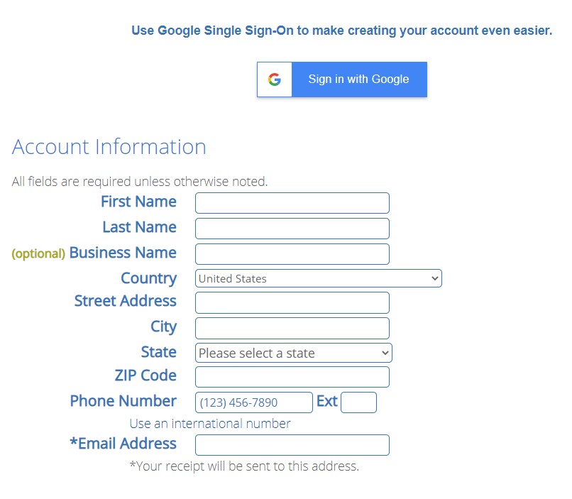BlueHost account information