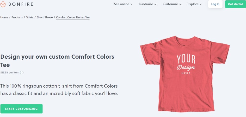 BonFire print-on-demand company with Comfort Colors products