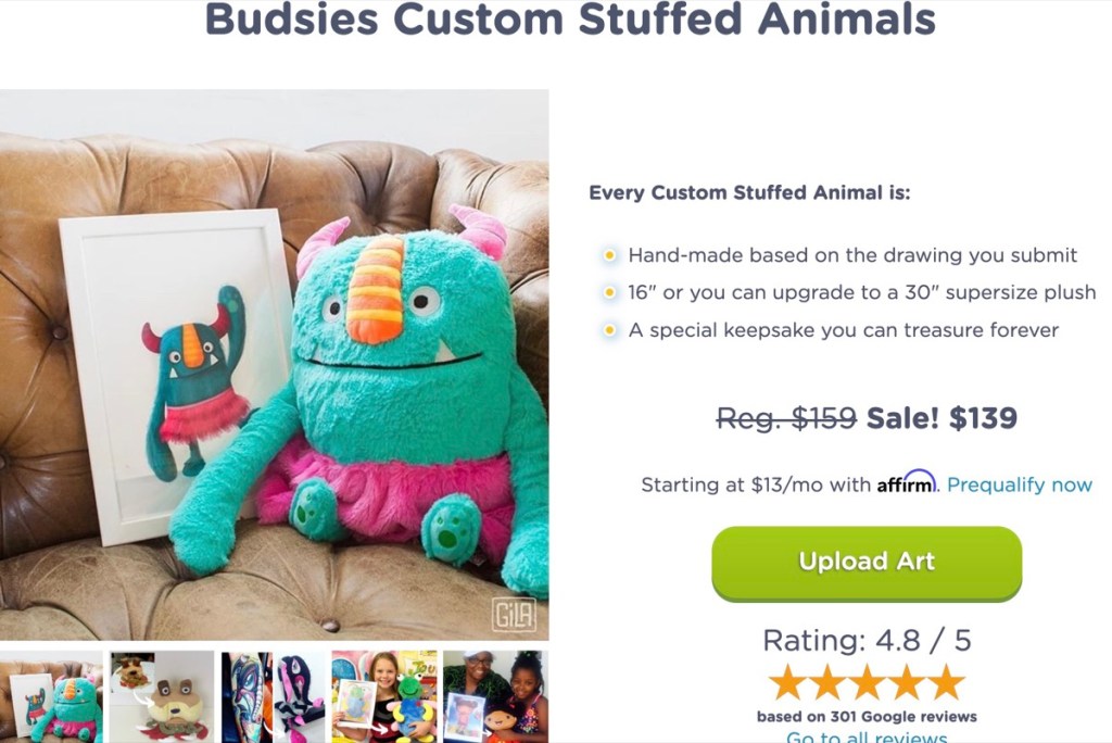 Budsies custom stuffed animal & plush toy print-on-demand company