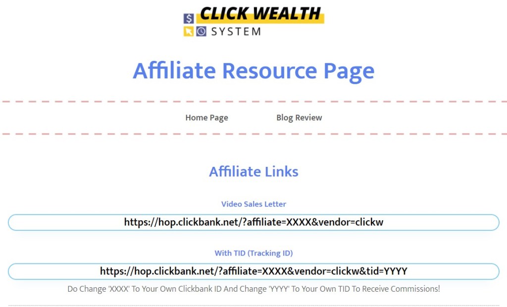 ClickBank affiliate link formats on affiliate tools pages