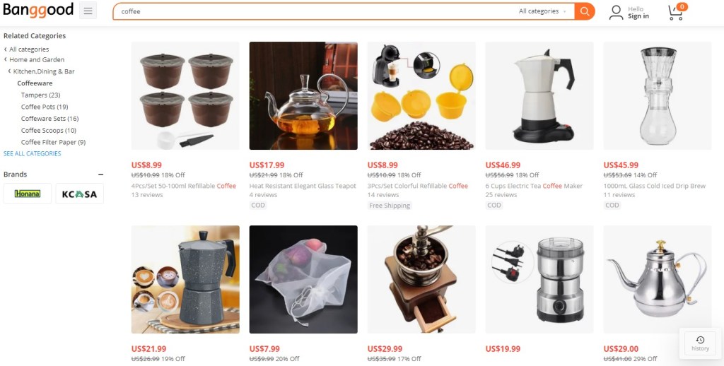 Coffee dropshipping products on Banggood