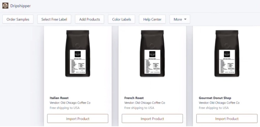 Coffee dropshipping products on Dripshipper