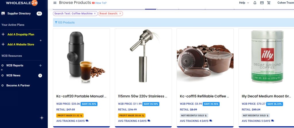 Coffee dropshipping products on Wholesale2b
