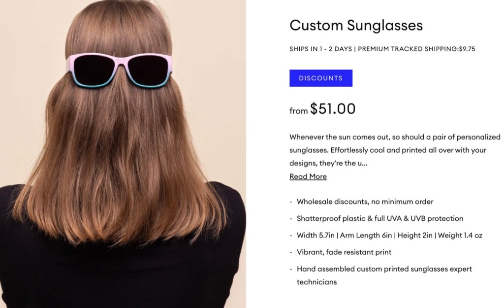 Contrado custom sunglasses print-on-demand company