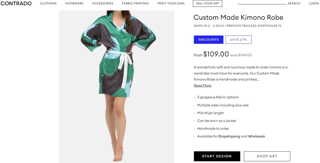 Contrado kimono & robe print-on-demand company
