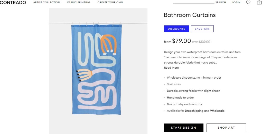 Contrado shower curtain print-on-demand company