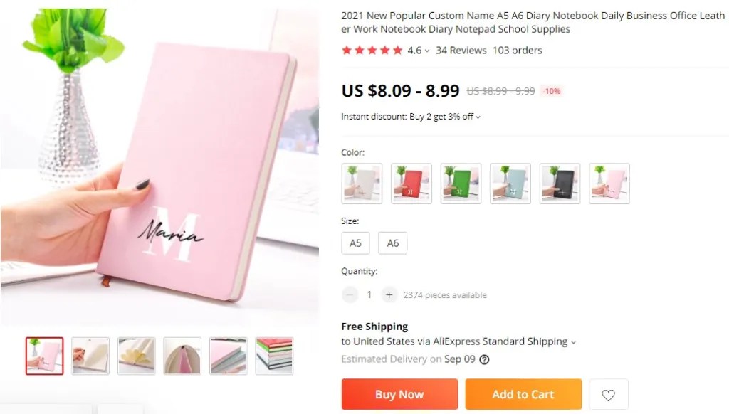 Custom notebooks & planners dropshipping product example