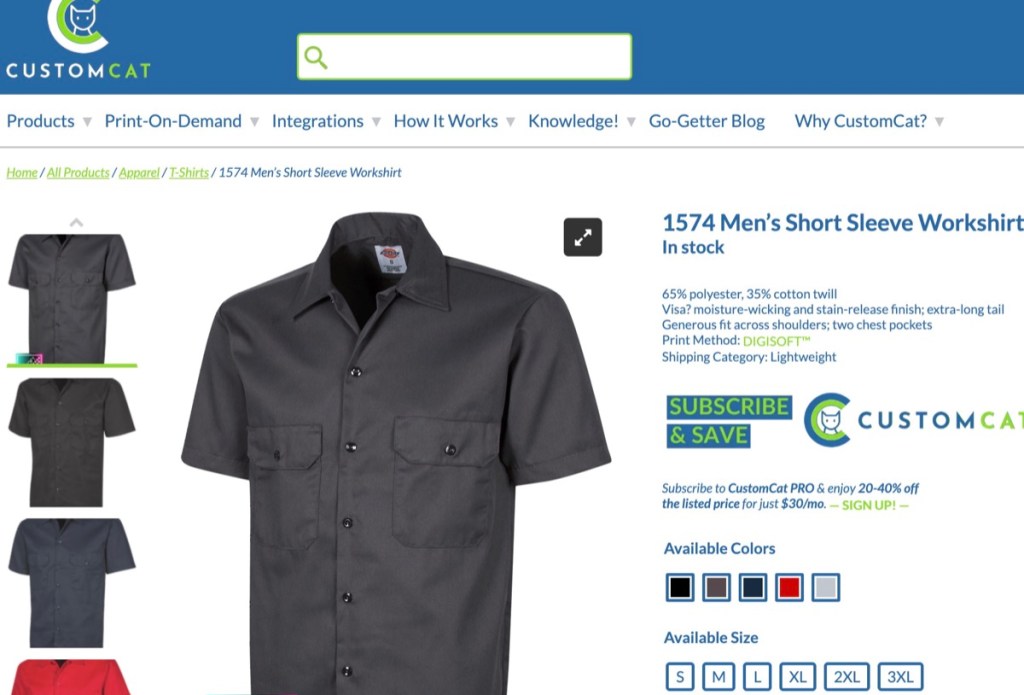 CustomCat custom button-down/button-up shirt print-on-demand supplier