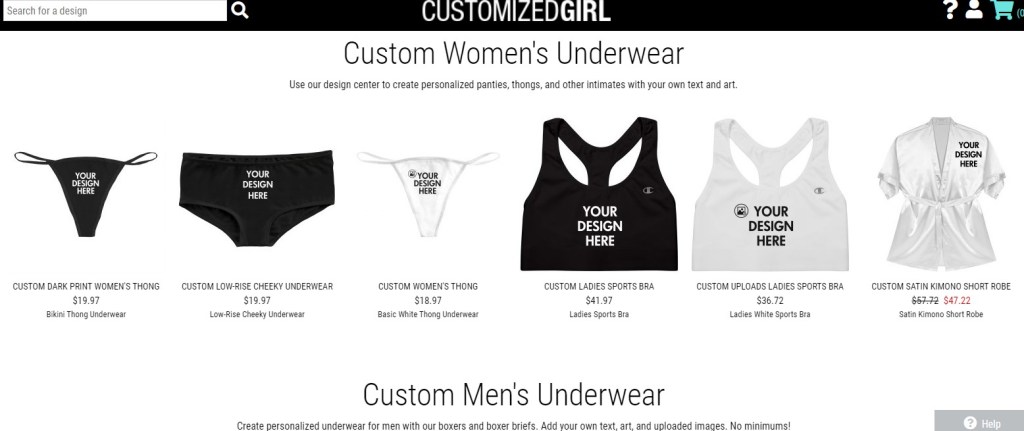 CustomizedGirl underwear & panty print-on-demand company