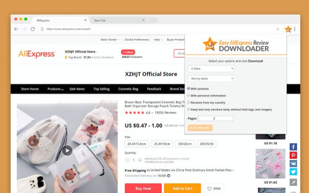 Easy AliExpress Review Downloader Chrome extension