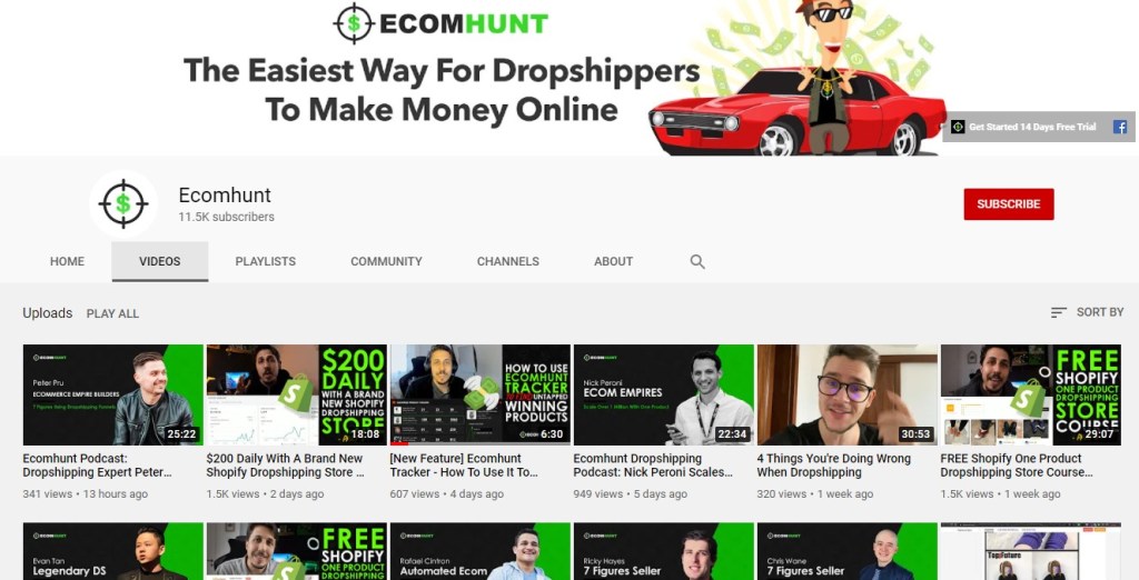 Ecomhunt Youtube channel