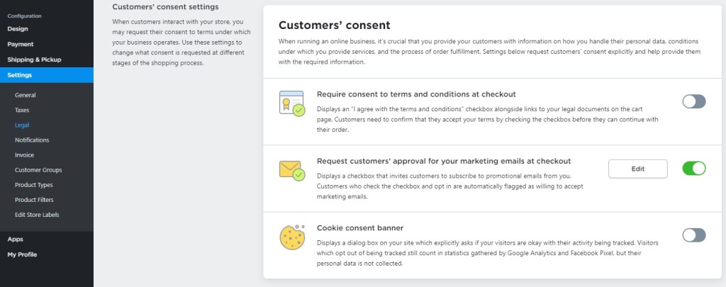 Ecwid customers' consent
