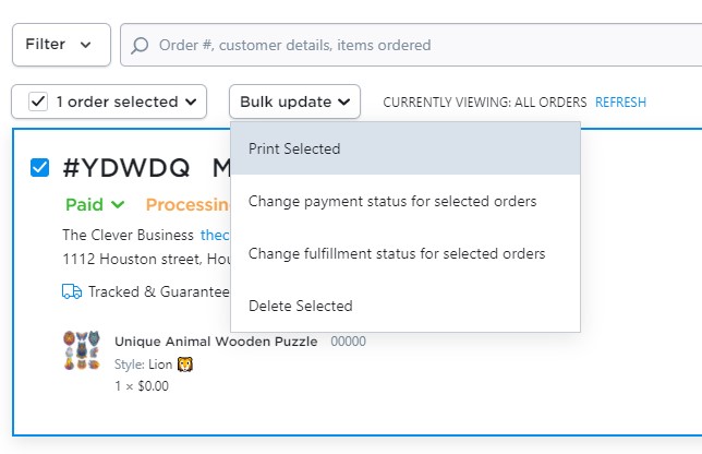 Print dropshipping orders in Ecwid