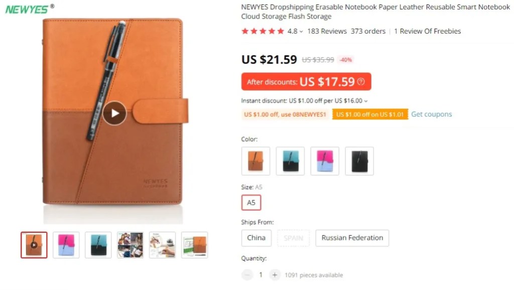 Erasable notebooks dropshipping product example