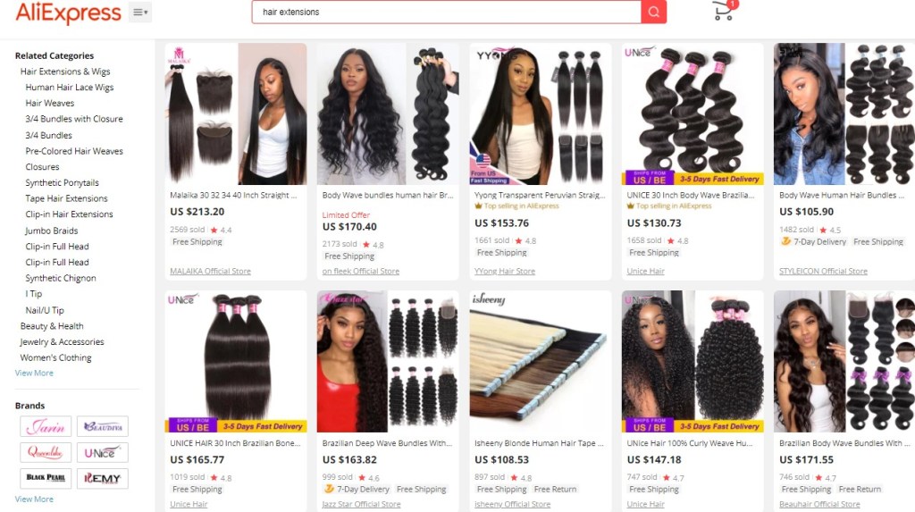 Example high-ticket dropshipping products in the hair extensions niche