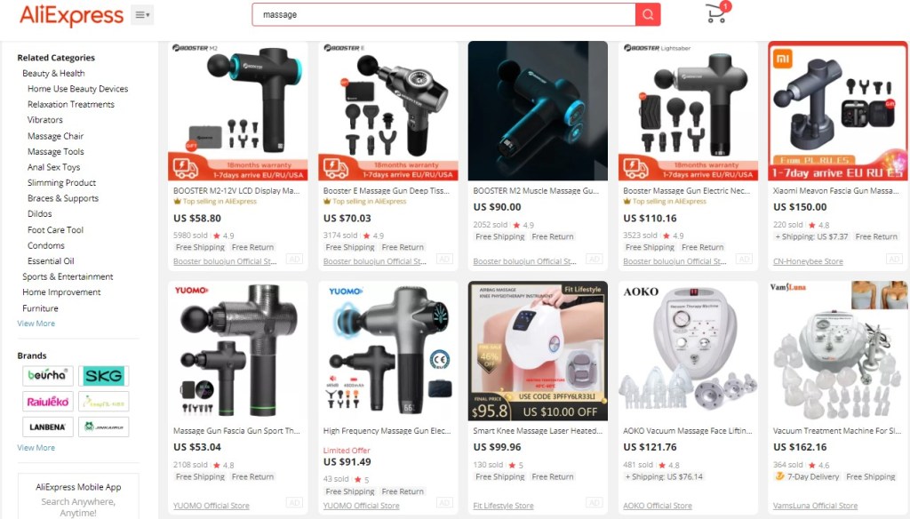Example high-ticket dropshipping products in the massage equipment niche