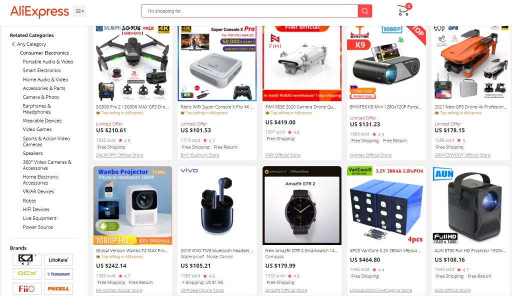 Example high-ticket dropshipping products in the consumer electronics niche 