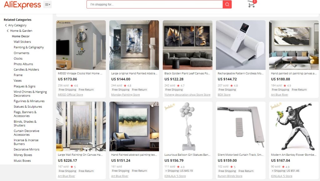 Example high-ticket dropshipping products in the home decor niche
