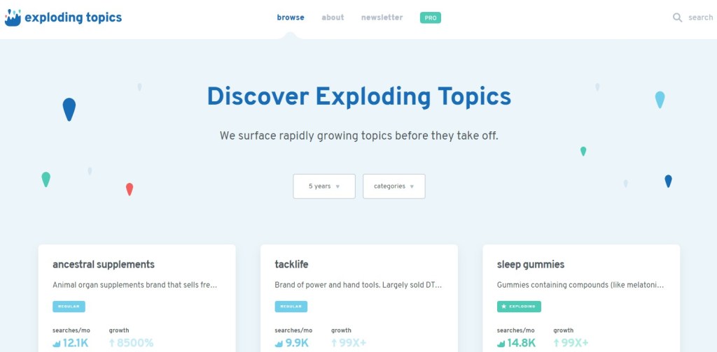 Exploding Topics for catching dropshipping trends