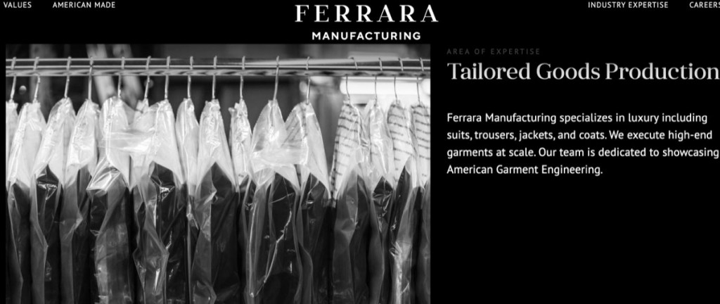 Ferrara Manufacturing luxury designer fashion clothing manufacturer in the USA
