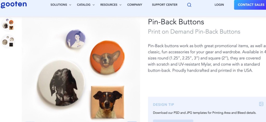 Gooten custom pin button print-on-demand supplier