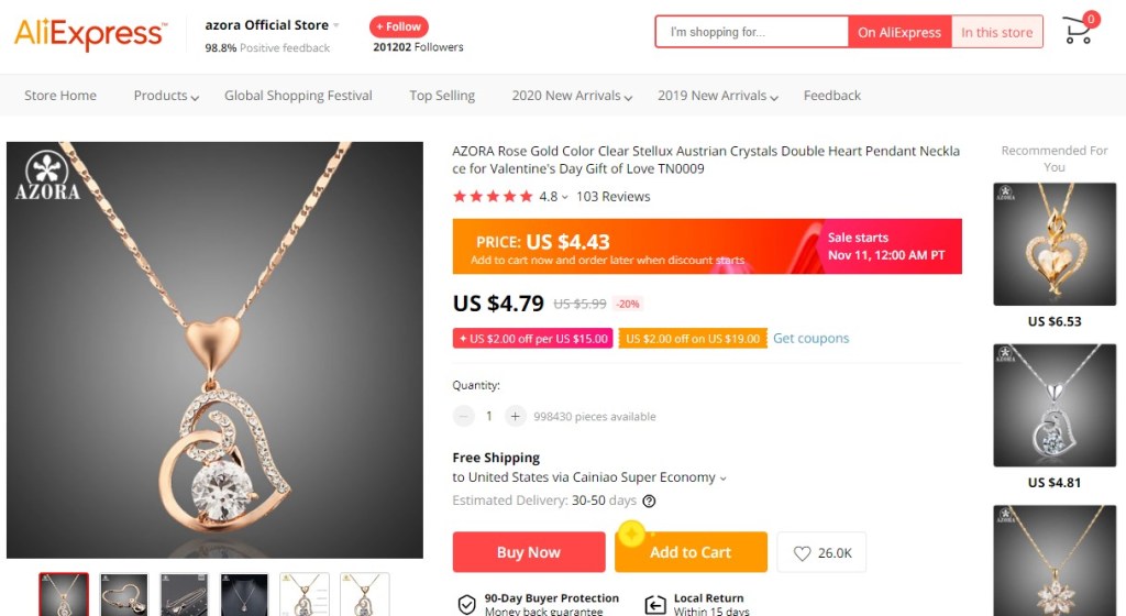 AliExpress product page