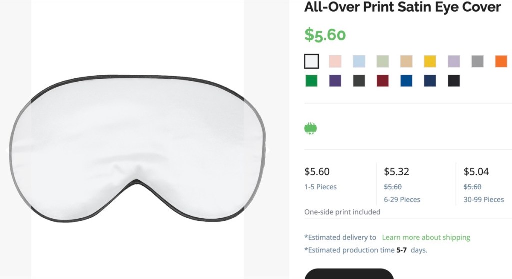 HugePOD custom sleeping eye mask print-on-demand supplier