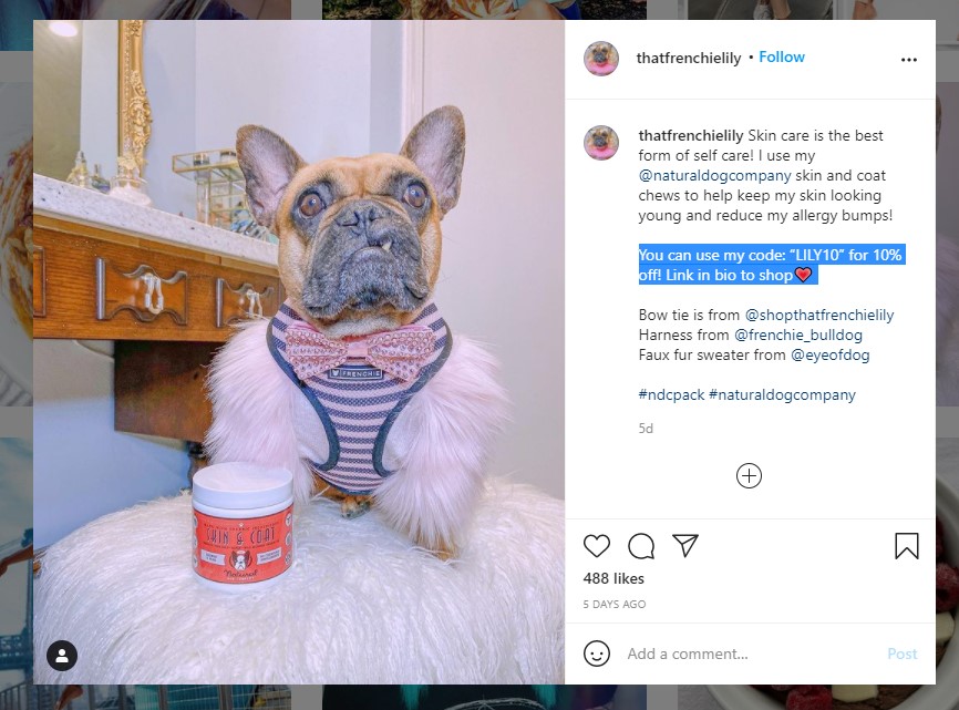 Instagram affiliate marketing example