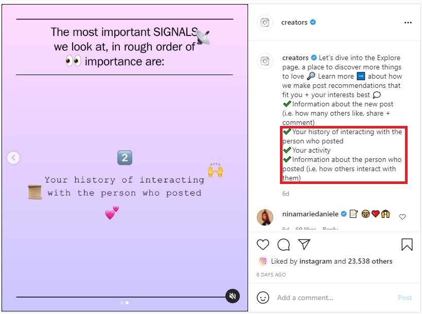 Instagram recommends content to users based on their interacting history and activity