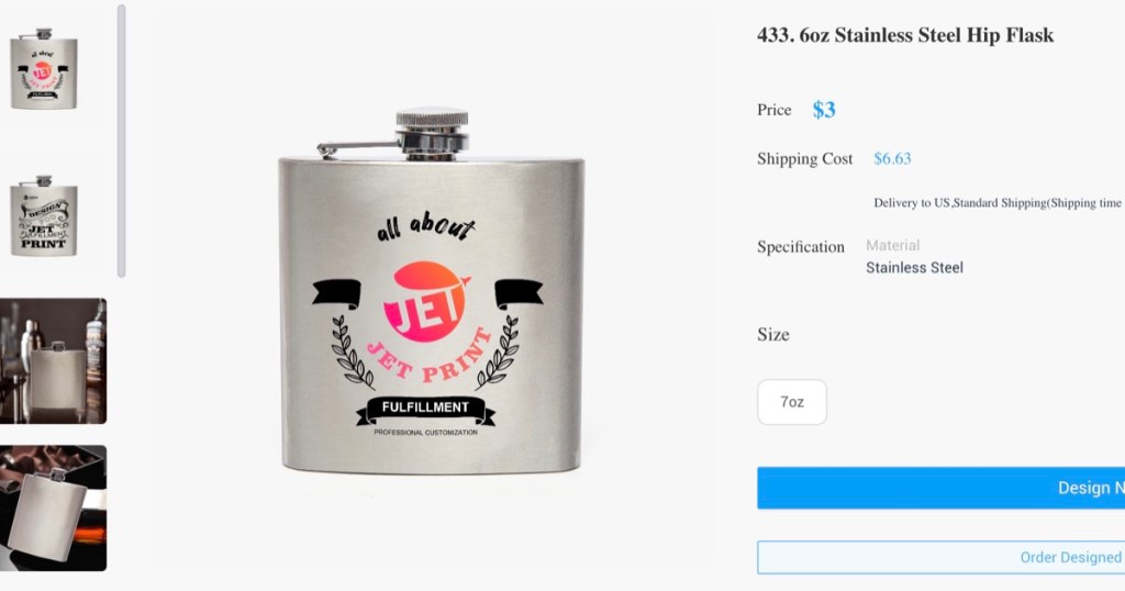JetPrint custom hip flask print-on-demand supplier