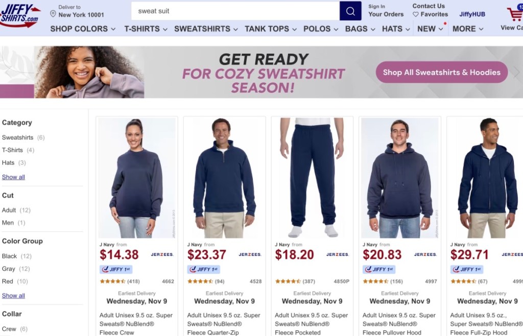 JiffyShirts wholesale blank sweatsuit & jogger set supplier