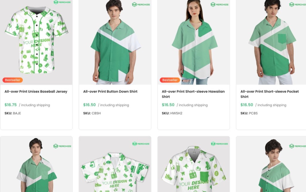 Merchize custom button-down/button-up shirt print-on-demand supplier