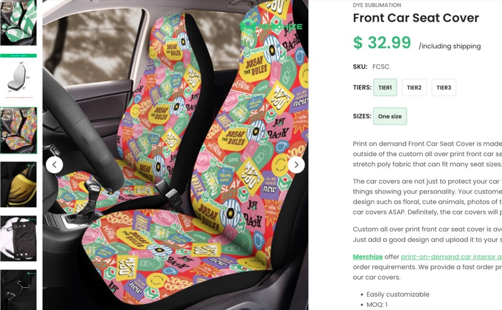 Merchize custom car seat cover print-on-demand supplier