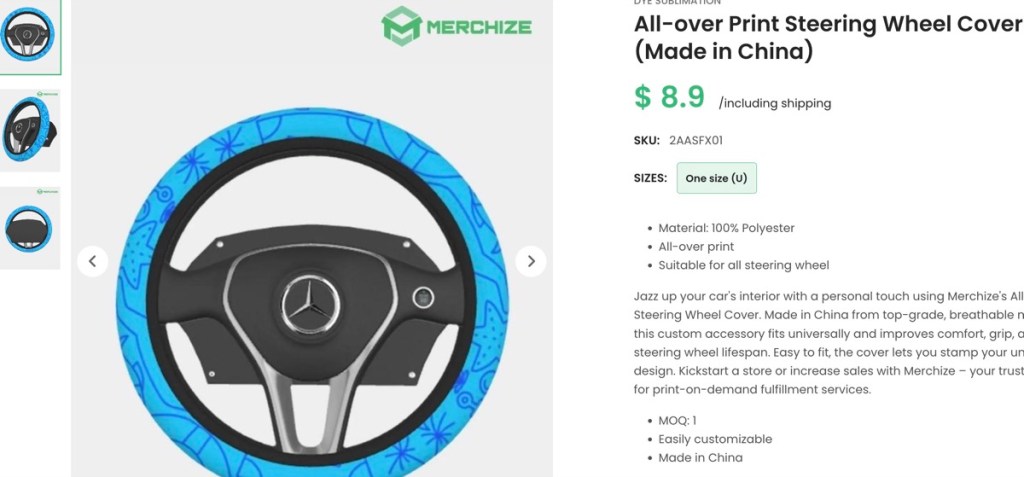 Merchize custom car steering wheel cover print-on-demand supplier
