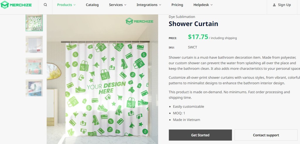 Merchize shower curtain print-on-demand company