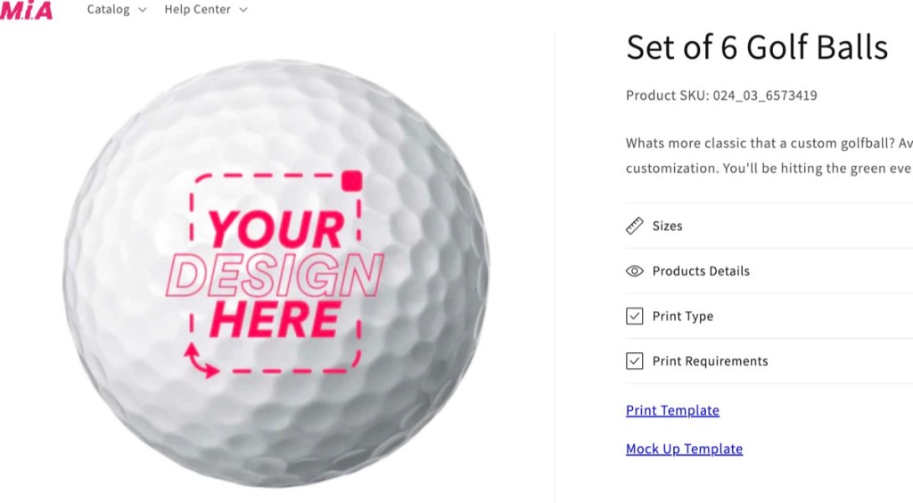 M.i.A Merchandise custom golf ball print-on-demand supplier