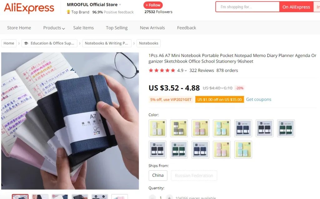 Mini notebook dropshipping product example