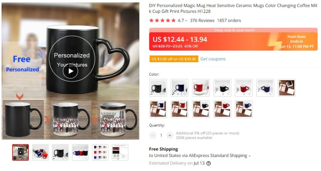 Personalized coffee mug dropshipping product example