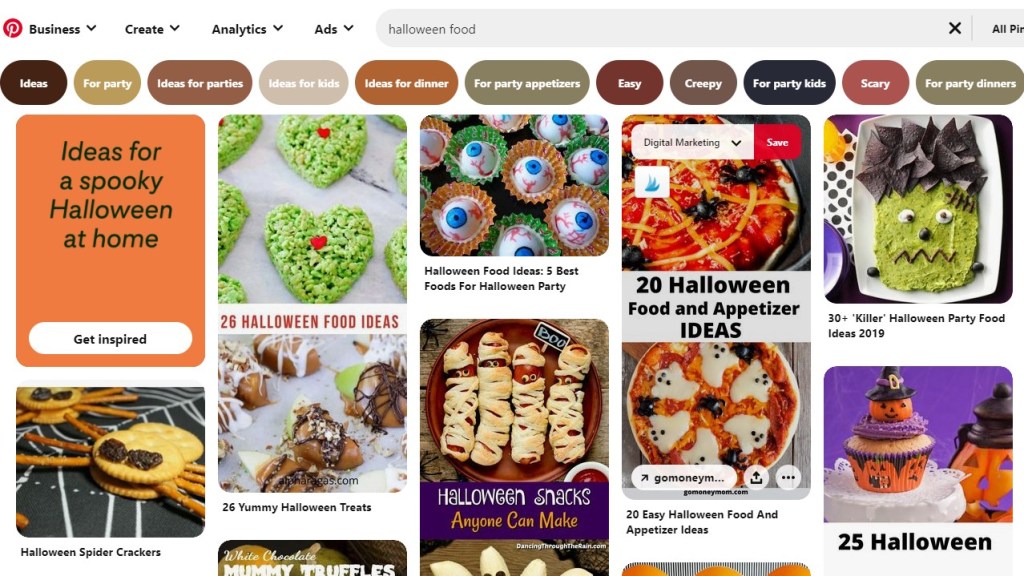 Pinterest search results for "Halloween food"