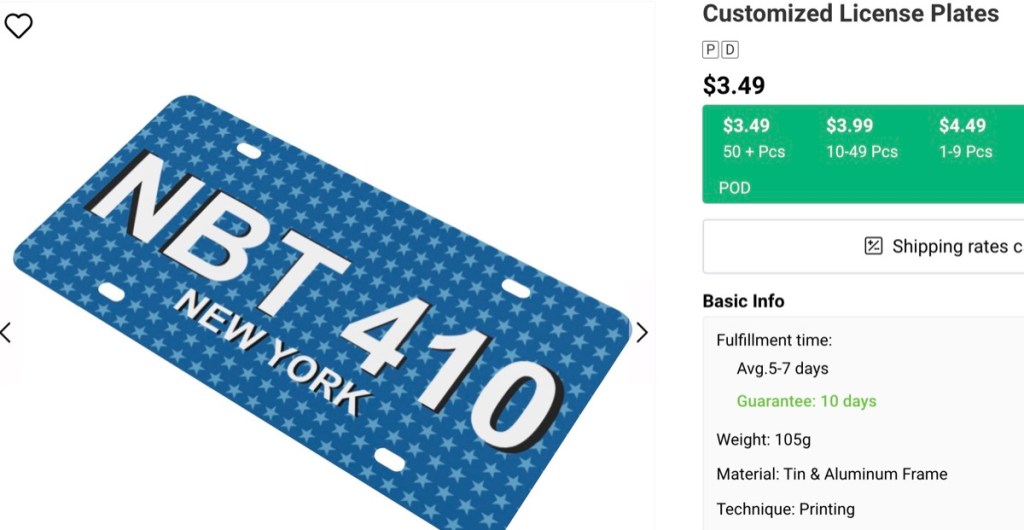 POPCustoms custom license plate print-on-demand supplier