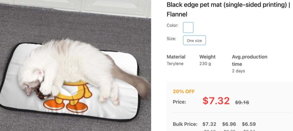 PrintDoors custom pet feeding mat print-on-demand supplier