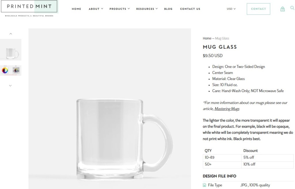 Printed Mint glassware print-on-demand company